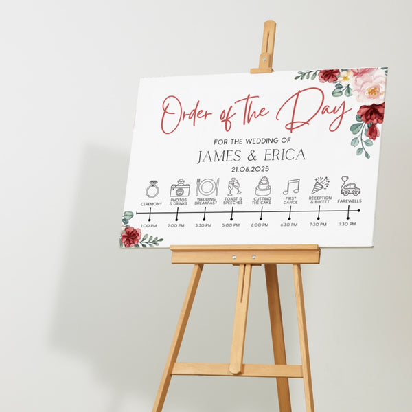 Red & Cream Floral Order Of The Day Sign