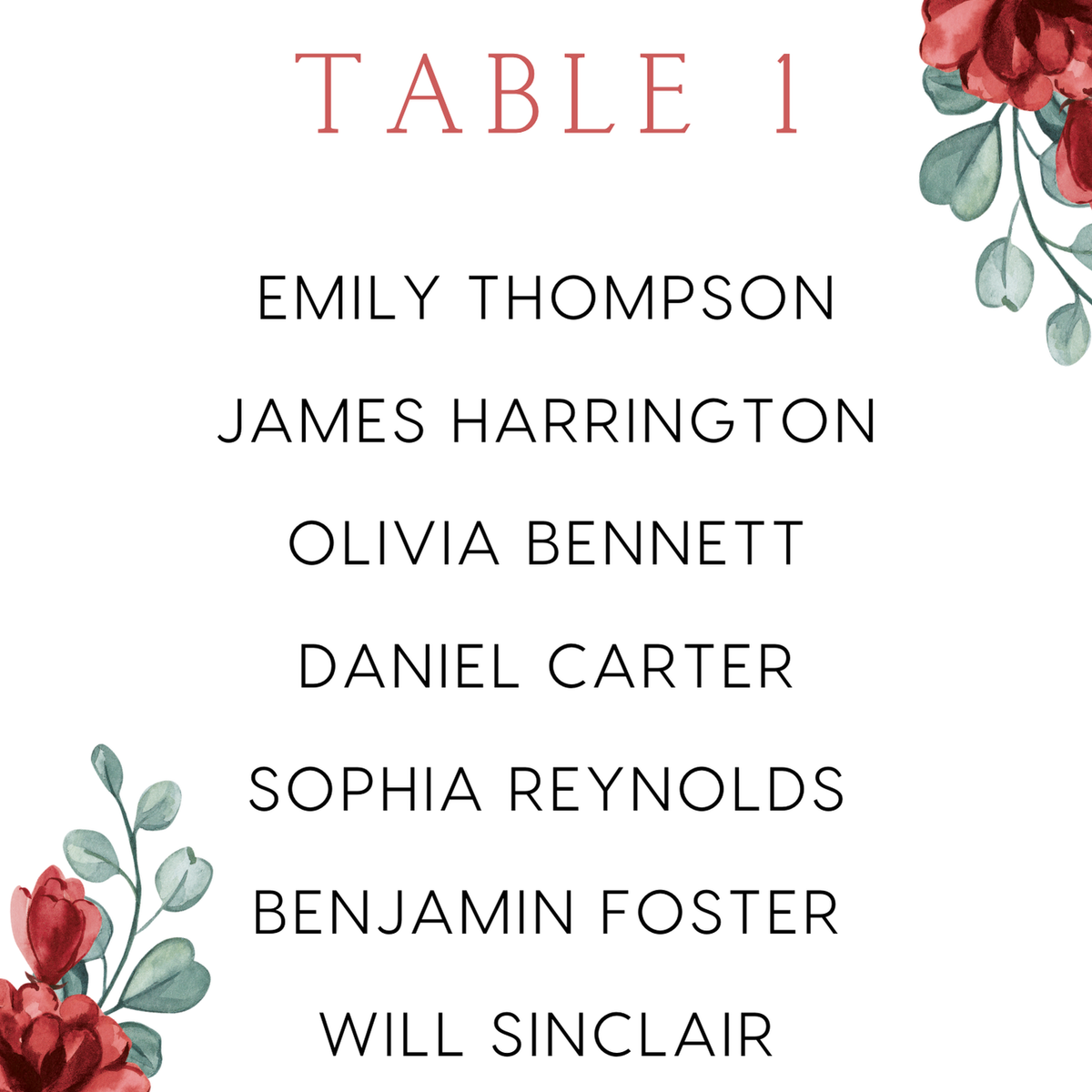 Custom Wedding Seating Plan Cards A5 or A6 – Elegant A5 or A6 wedding seating plan cards printed on 350gsm cardstock, featuring table numbers and guest names.