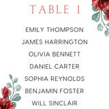 Custom Wedding Seating Plan Cards A5 or A6 – Elegant A5 or A6 wedding seating plan cards printed on 350gsm cardstock, featuring table numbers and guest names.