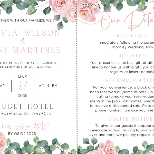 Pink Roses Floral Wedding Invitations