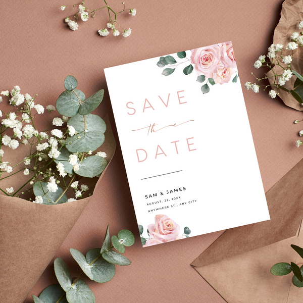 Pink Roses Floral Save The Date