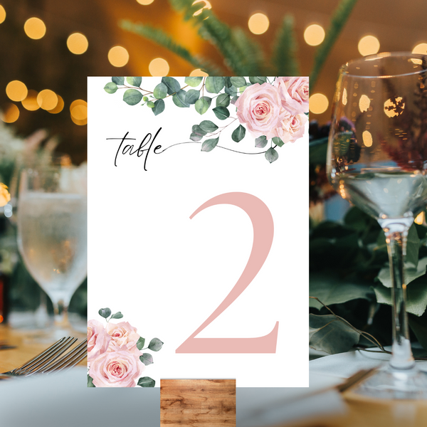 Pink Roses Floral Table Numbers
