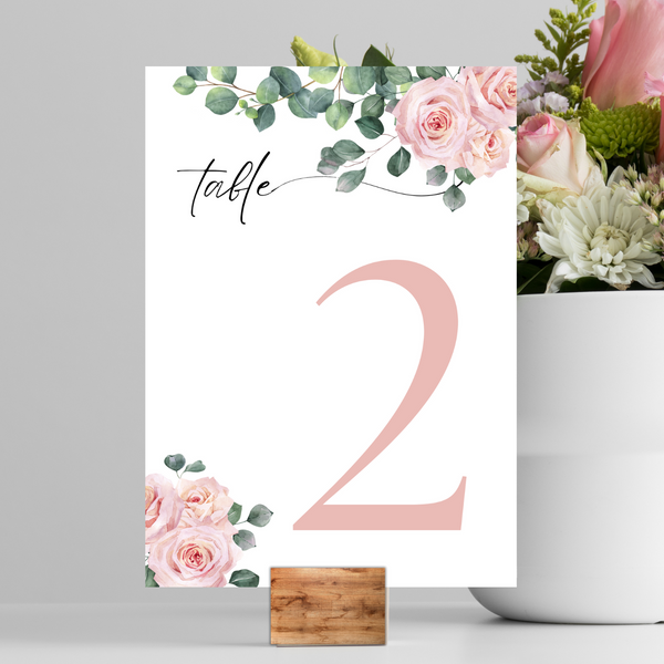 Pink Roses Floral Table Numbers