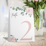 pink roses floral table number for wedding tables - luxury wedding table numbers personalised