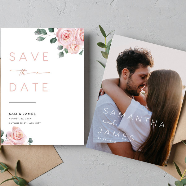 Pink Roses Floral Save The Date