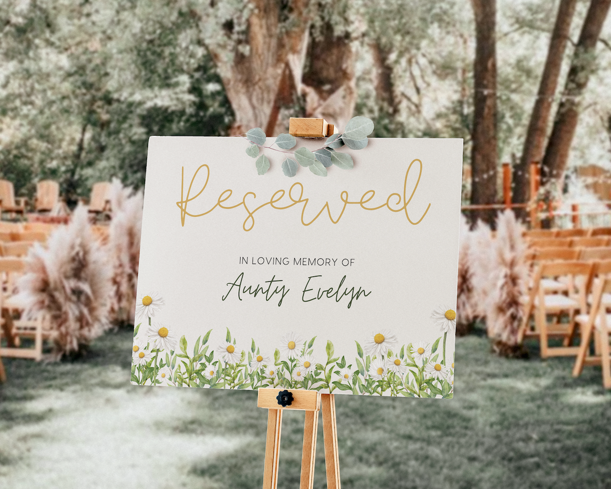 reserved in memory chair sign for wedding - daisy reserved chair sign personalised