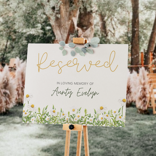 reserved in memory chair sign for wedding - daisy reserved chair sign personalised