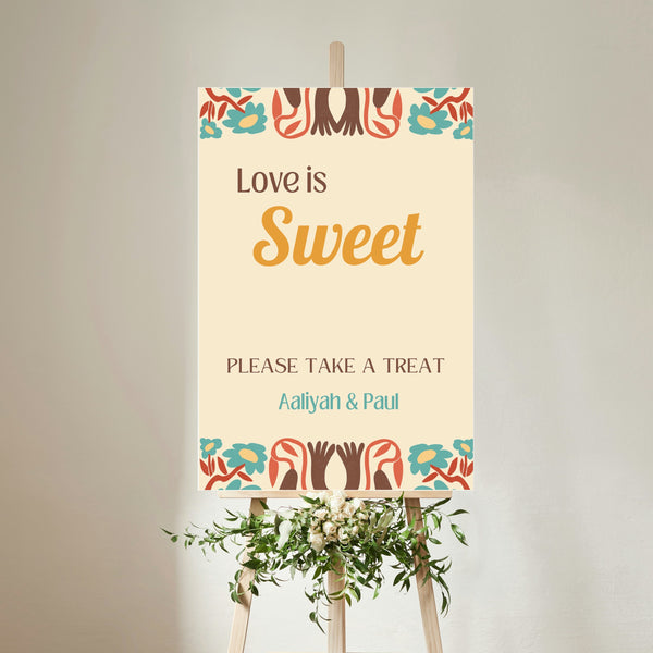 cream retro wedding sweet table sign - personalised love is sweet sign