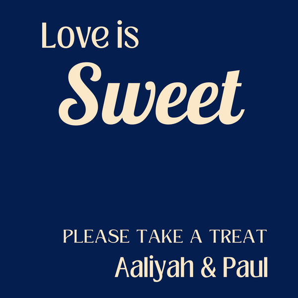 navy retro wedding sweet table sign - personalised love is sweet sign