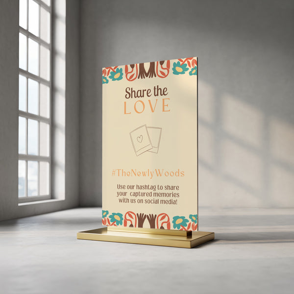 cream retro Wedding Hashtag Sign for Reception Display - Personalised wedding hashtag social media sign