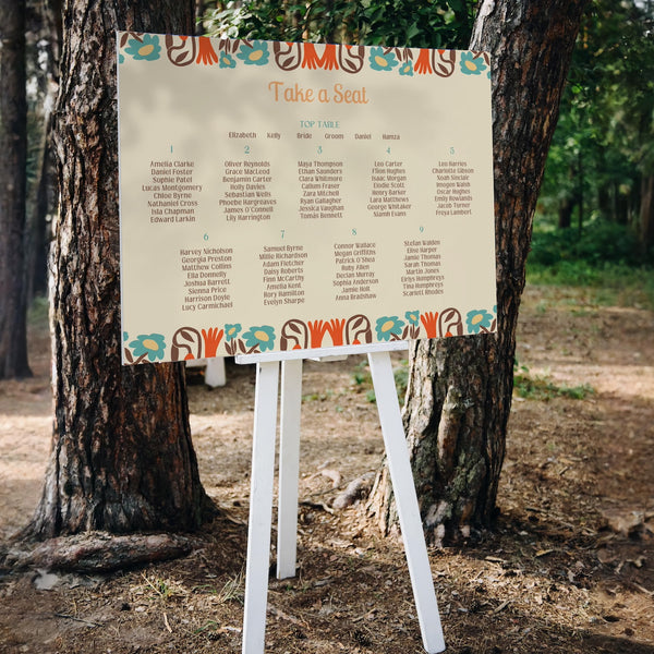 retro cream wedding seating plan personalised - custom wedding seating chart