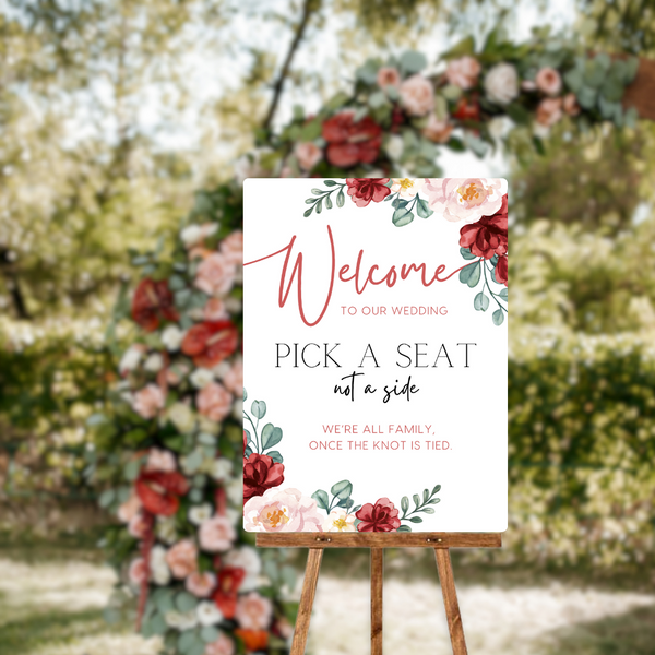 Red & Cream Floral Pick A Seat, Not A Side Sign