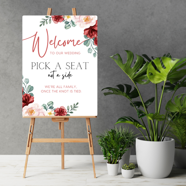 Red & Cream Floral Pick A Seat, Not A Side Sign