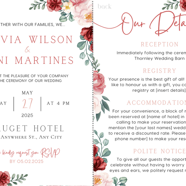 Red & Cream Floral Wedding Invitations