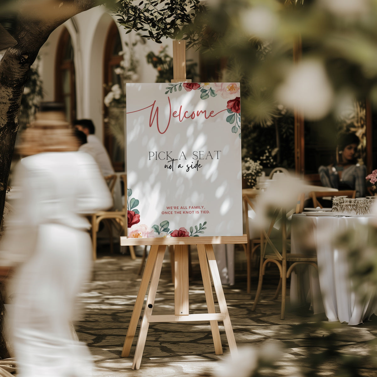 Romantic Red Floral pick a seat not a side wedding sing - personalised wedding ceremony welcome sign in romantic red florals and elegant typography. The perfect way to make a grand impression on your special day