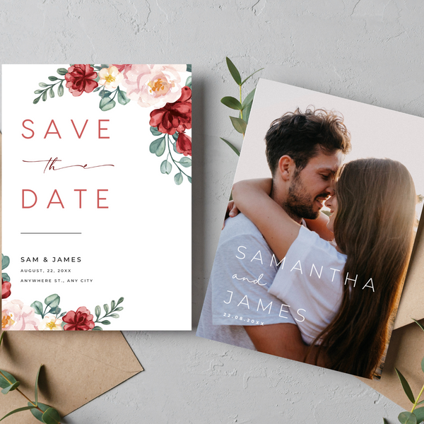 Red & Cream Floral Save The Date