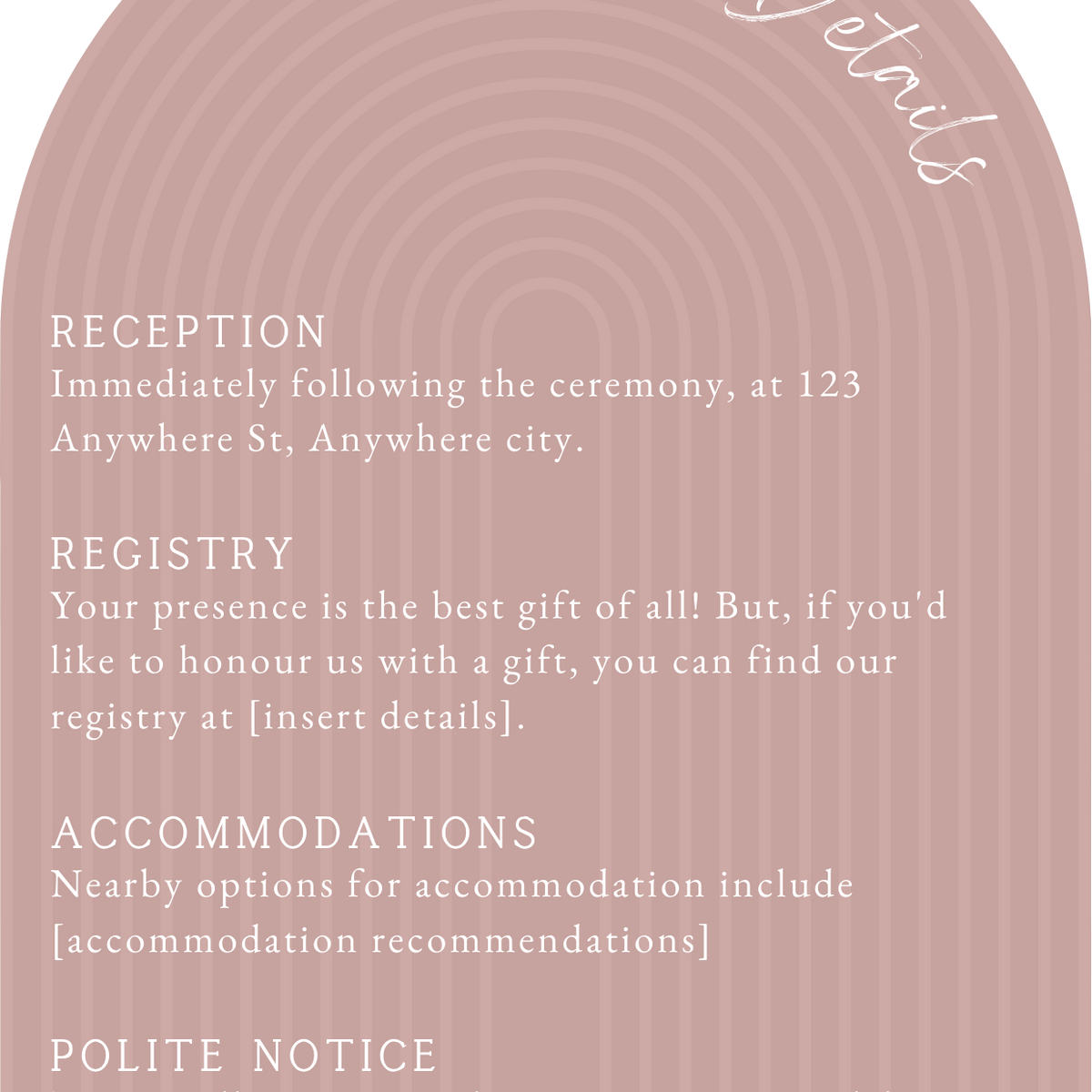 luxury arch shaped wedding invitations in dusty pink - fully personalised elegant wedding invitations premium