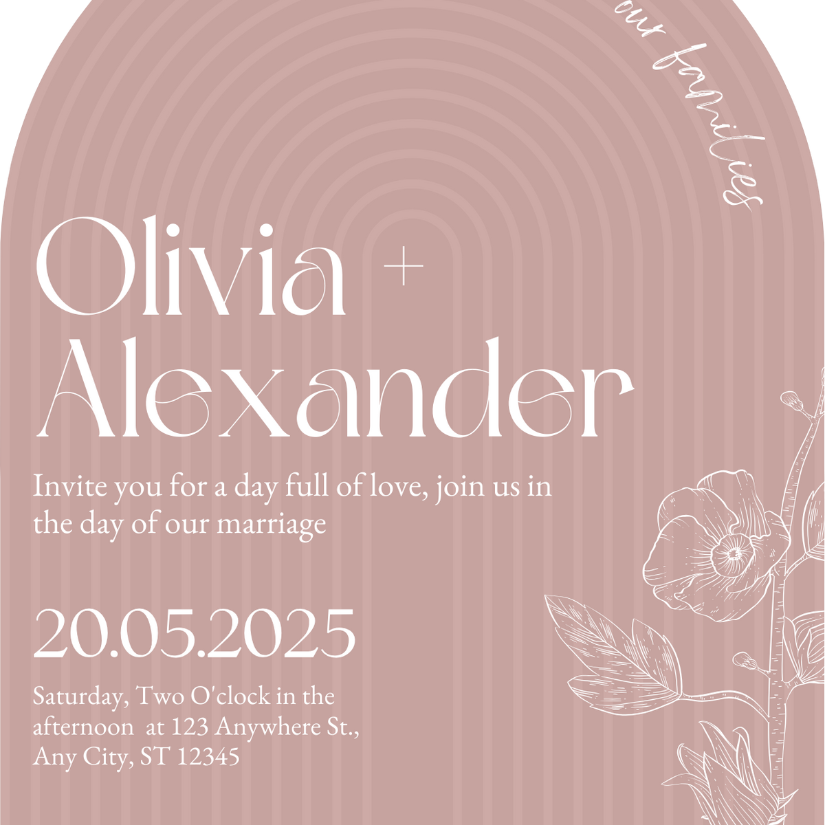 luxury arch shaped wedding invitations in dusty pink - fully personalised elegant wedding invitations premium