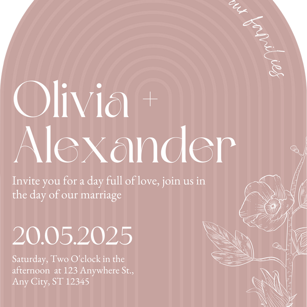 luxury arch shaped wedding invitations in dusty pink - fully personalised elegant wedding invitations premium