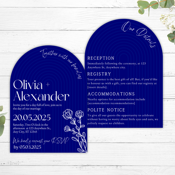 Royal Blue Arch Wedding Invitations