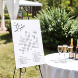 sip and solve wedding board - wedding crossword sign board for reception - wedding guest games - wedding entertainment ideas