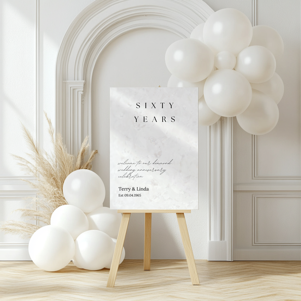 sixty Years diamond Anniversary Sign - Customizable Anniversary Welcome Board – A personalized anniversary sign with editable text, showcasing a modern and stylish layout.