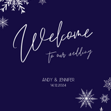 tis the season to be married wedding welcome sign | winter wedding welcome sign | custom navy blue snowflakes wedding signage