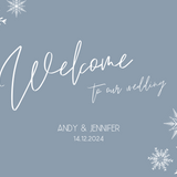 dusty blue welcome sign - snowflakes winter wedding welcome sign - personalised wedding signage