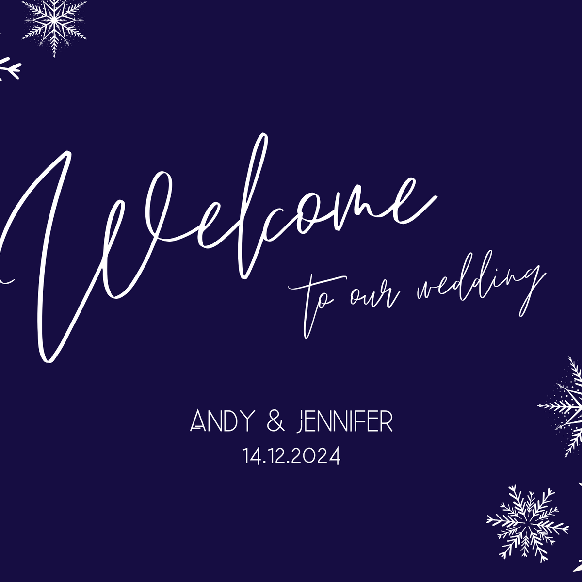 navy blue welcome sign - snowflakes winter wedding welcome sign - personalised wedding signage