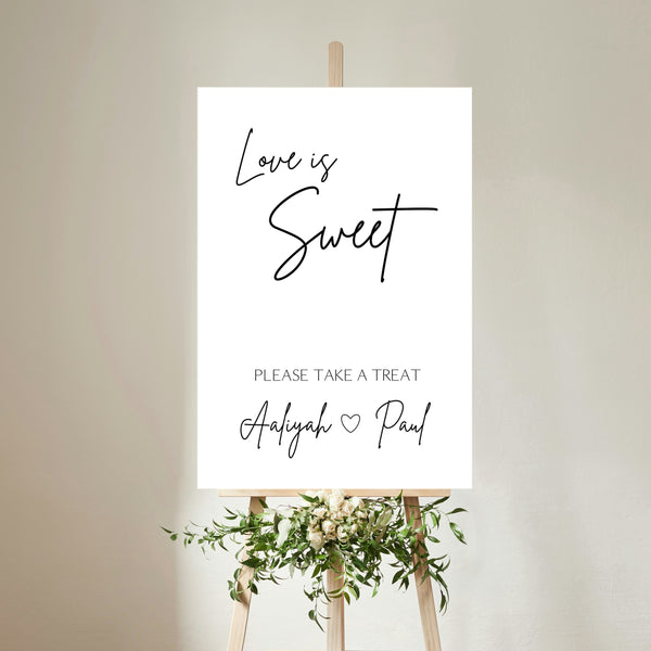 sophisticated wedding sweet table sign - personalised love is sweet sign
