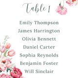 Spring Floral Seating Plan Cards- Pink Floral Wedding Signage - Pink Tulips Carnations Wedding Signs