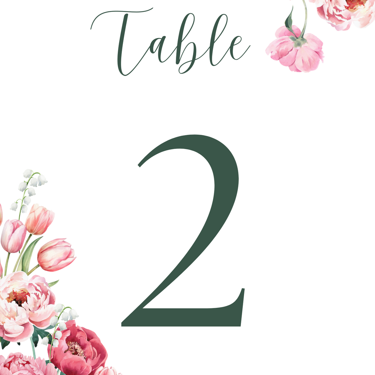 Spring Floral Table Numbers - Pink Floral Wedding Signage - Pink Tulips Carnations Wedding Signs