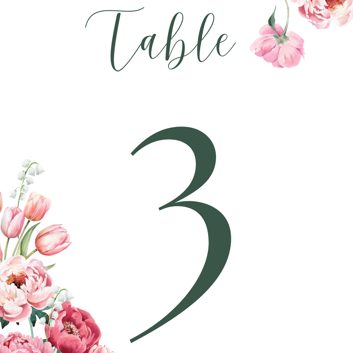 Spring Floral Table Numbers - Pink Floral Wedding Signage - Pink Tulips Carnations Wedding Signs