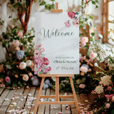 pink floral wedding welcome signage - tulips and carnations wedding signage - Pink themed wedding signage - Spring Wedding Decor