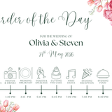 Spring Floral Order of The Day Sign - Pink Floral Wedding Signage - Pink Tulips Carnations Wedding Signs