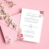 Spring Floral Personalised Wedding Invitations - Pink Floral Wedding Signage - Pink Tulips Carnations Wedding Signs