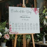 Spring Floral Order of The Day Sign - Pink Floral Wedding Signage - Pink Tulips Carnations Wedding Signs