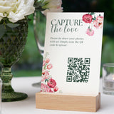 Spring Floral Capture the Love Photo Sharing QR Code Sign - Pink Floral Wedding Signage - Pink Tulips Carnations Wedding Signs