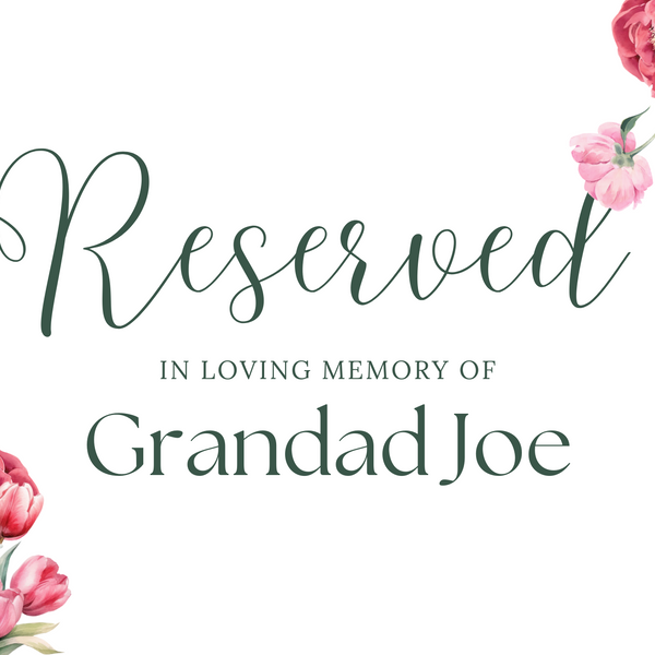 Spring Floral Reserved in Memory Wedding Ceremony Chair Sign - Pink Floral Wedding Signage - Pink Tulips Carnations Wedding Signs