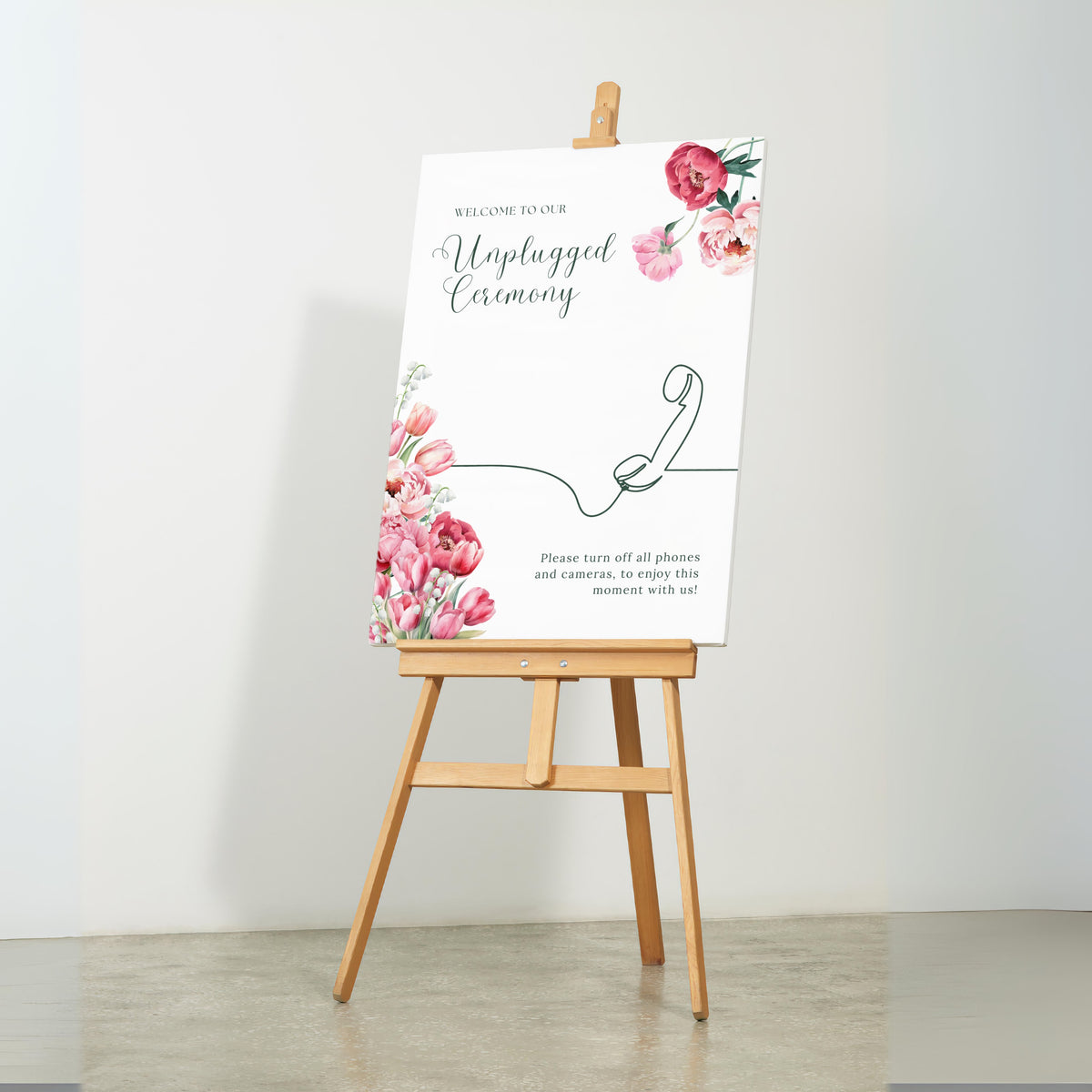 Spring Floral Unplugged Ceremony Sign  - Pink Floral Wedding Signage - Pink Tulips Carnations Wedding Signs