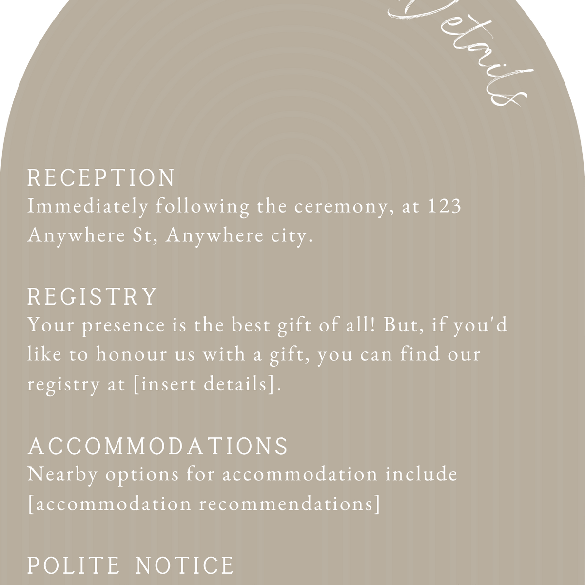 luxury arch shaped wedding invitations in stone beige - fully personalised elegant wedding invitations premium