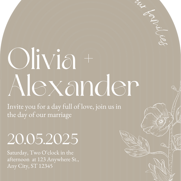 luxury arch shaped wedding invitations in stone beige - fully personalised elegant wedding invitations premium