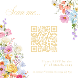 Custom QR Code RSVP Wedding Cards - Our Summer Collection features beautiful wedding stationery and signage with gentle summer colours, vibrant florals, and soft butter yellow text – perfect for adding a fresh, romantic feel to your special day.
