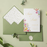 Wedding Save the Date Cards - Our Summer Collection features beautiful wedding stationery and signage with gentle summer colours, vibrant florals, and soft butter yellow text – perfect for adding a fresh, romantic feel to your special day.