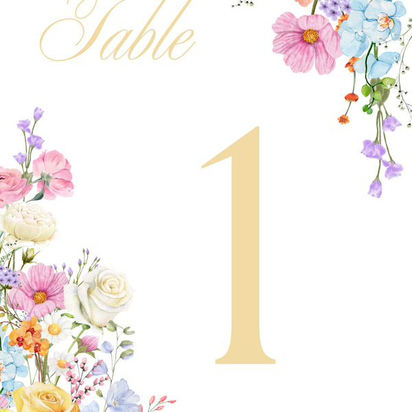 Summer wedding table number sign cards - Our Summer Collection features beautiful wedding stationery and signage with gentle summer colours, vibrant florals, and soft butter yellow text – perfect for adding a fresh, romantic feel to your special day.