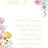 Custom Seating Plan Table Cards - Our Summer Collection features beautiful wedding stationery and signage with gentle summer colours, vibrant florals, and soft butter yellow text – perfect for adding a fresh, romantic feel to your special day.