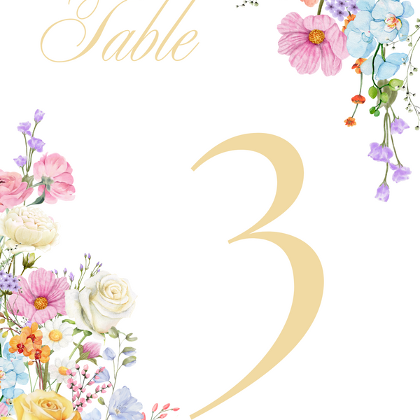 Summer wedding table number sign cards - Our Summer Collection features beautiful wedding stationery and signage with gentle summer colours, vibrant florals, and soft butter yellow text – perfect for adding a fresh, romantic feel to your special day.