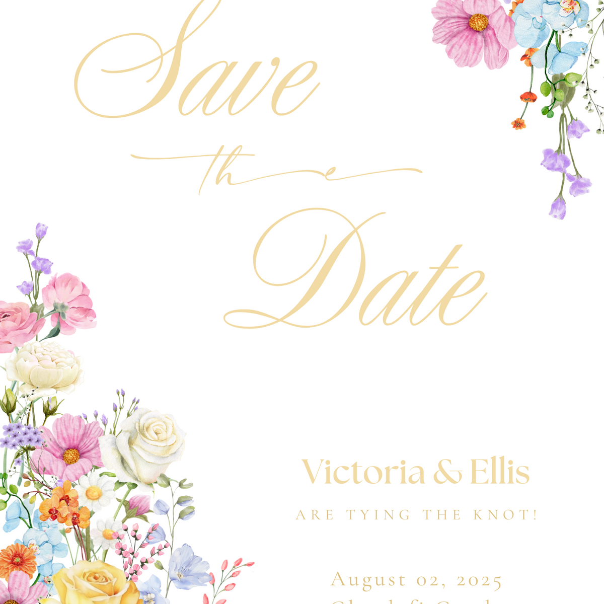 Wedding Save the Date Cards - Our Summer Collection features beautiful wedding stationery and signage with gentle summer colours, vibrant florals, and soft butter yellow text – perfect for adding a fresh, romantic feel to your special day.