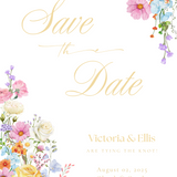 Wedding Save the Date Cards - Our Summer Collection features beautiful wedding stationery and signage with gentle summer colours, vibrant florals, and soft butter yellow text – perfect for adding a fresh, romantic feel to your special day.