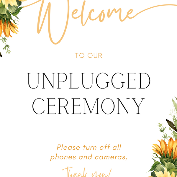 Sunflower design unplugged wedding ceremony sign - unplugged ceremony customised display sign